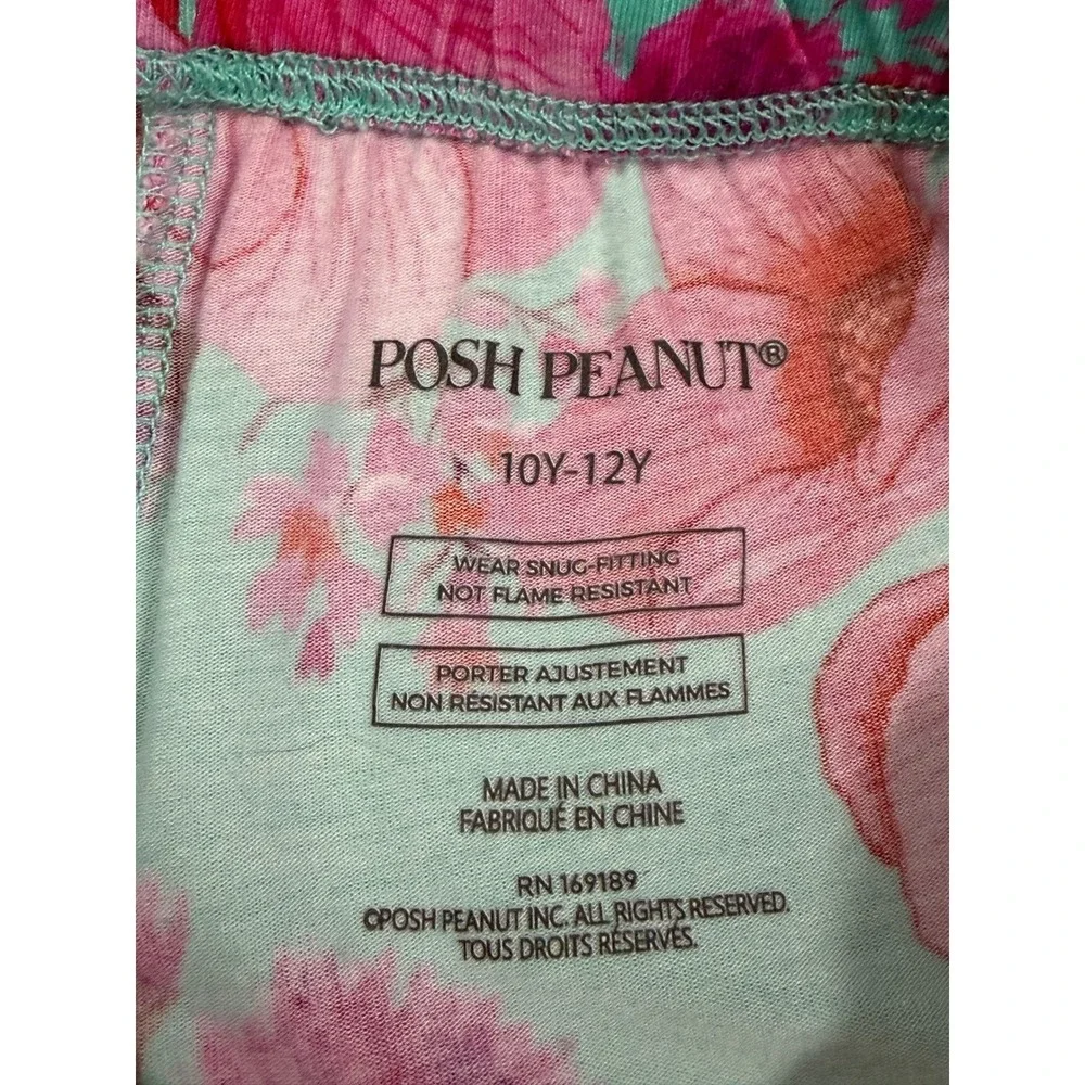 Posh Peanut Girls Pajama Leggings 10Y-12Y Turquoise Pink Hibiscus Pj Bottoms